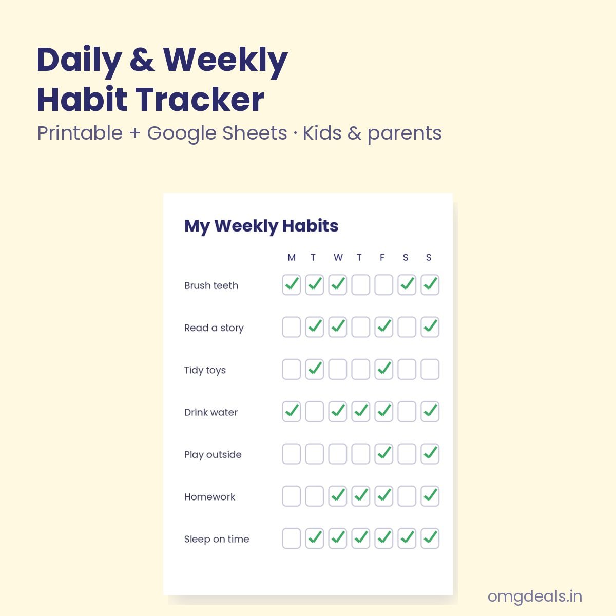 Daily and weekly habit tracker planner