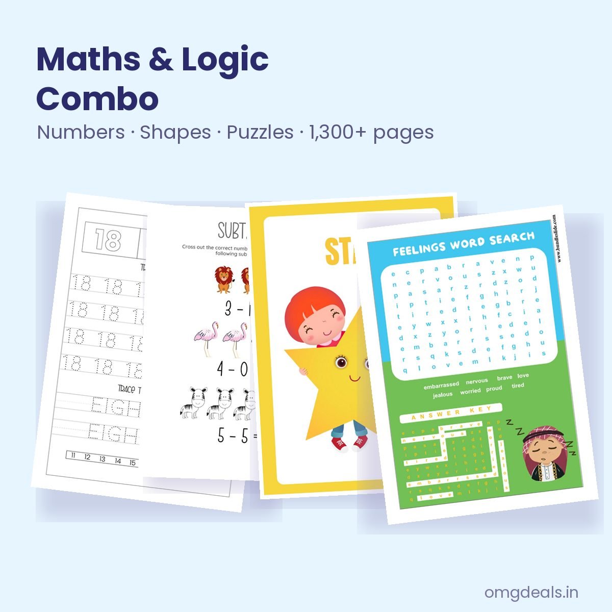 Number counting and puzzle worksheets for kids
