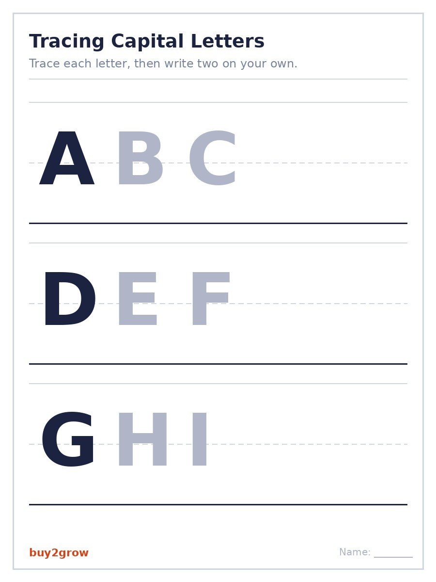 Capital letter tracing worksheet with dotted guide lines