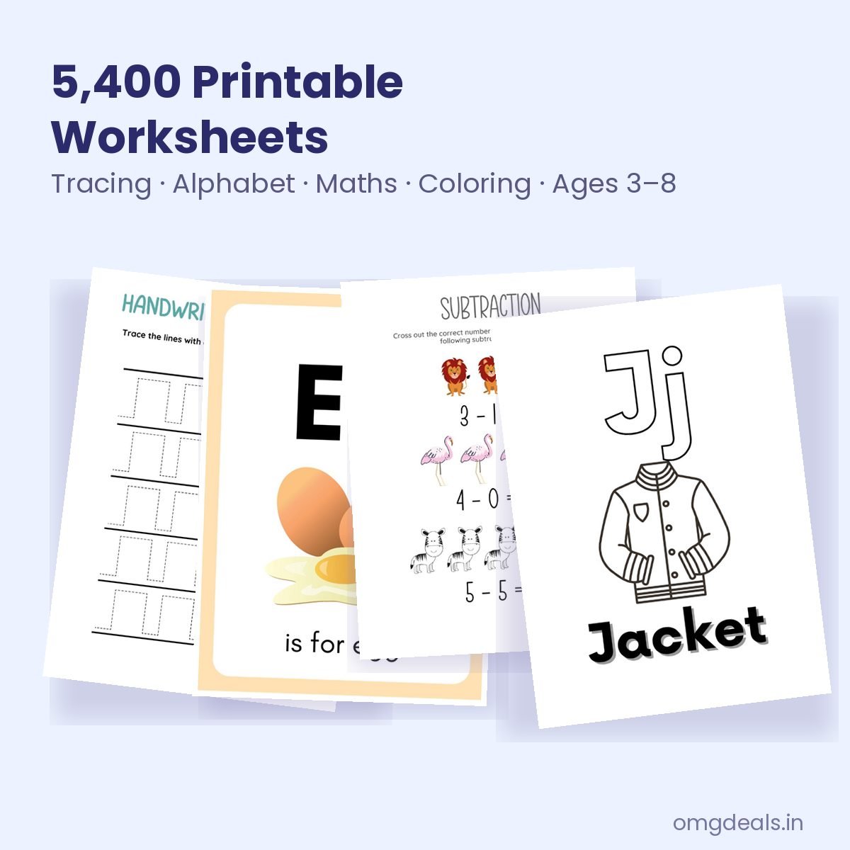 A spread of printable worksheets for young children