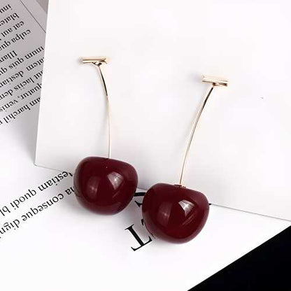 3D Red Cherry Drop Earrings Fruit Gold Dangle - OMG! Deals