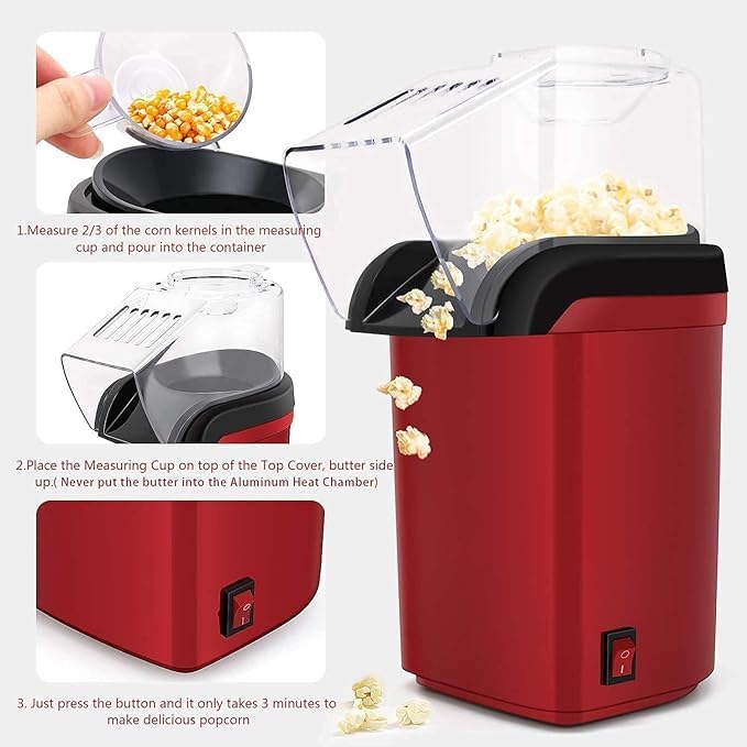 Hot Air Popcorn Maker, Oil Free, Healthy and Delicious Snack (𝟏𝟓 𝐘𝐞𝐚𝐫 𝐰𝐚𝐫𝐫𝐚𝐧𝐭𝐲)