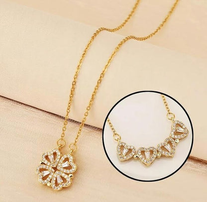 MAGNET HEART Gold-Plated Clover Flower Heart Magnet Necklace