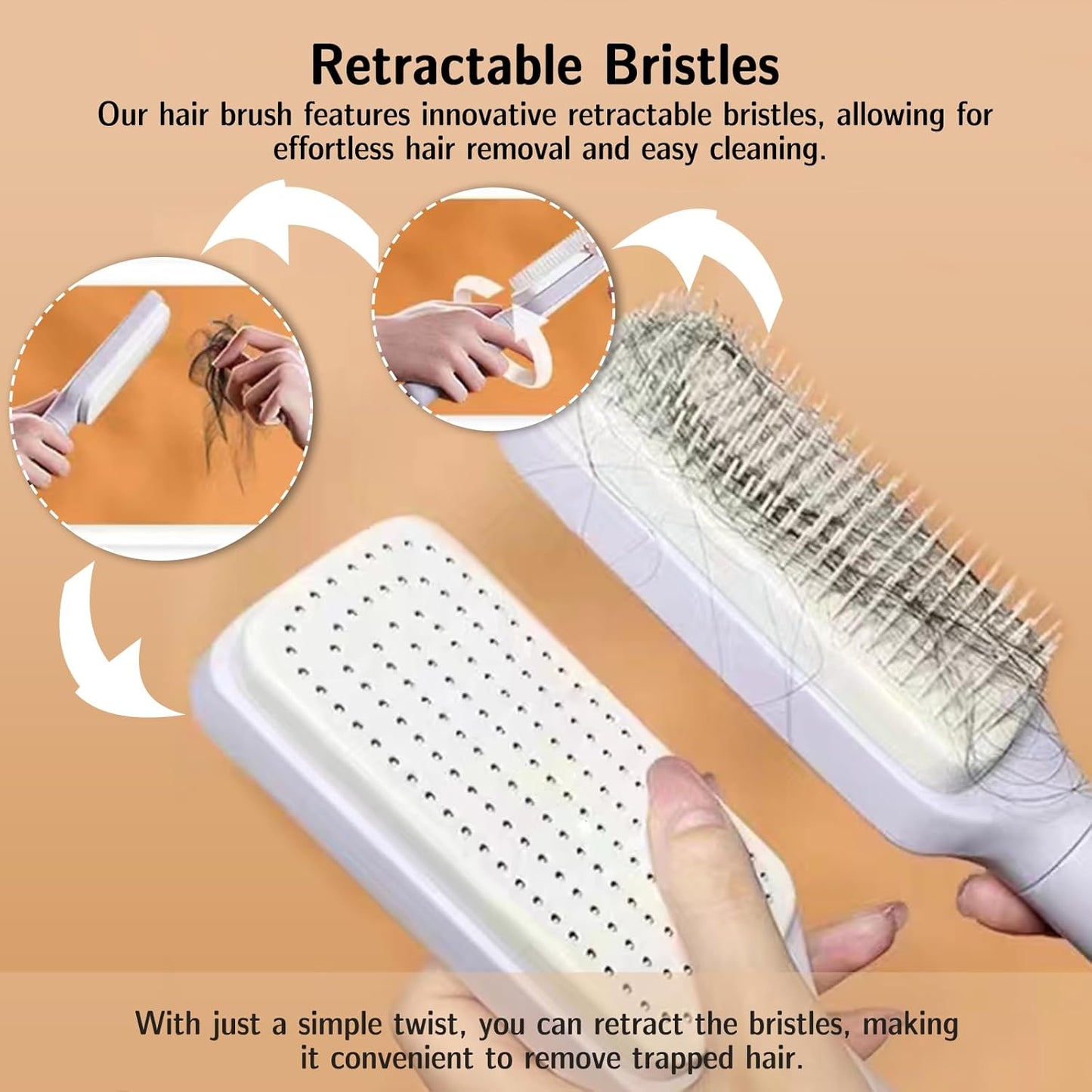 Easy Clean Hair Brush with Retractable Bristles