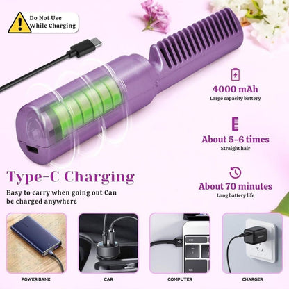 Meneflix Portable Mini Hair Straightener Cordless Rechargeable Mini Adjustable Hair Straightener Hot Comb - OMG! Deals