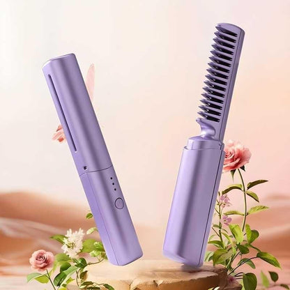 Meneflix Portable Mini Hair Straightener Cordless Rechargeable Mini Adjustable Hair Straightener Hot Comb - OMG! Deals