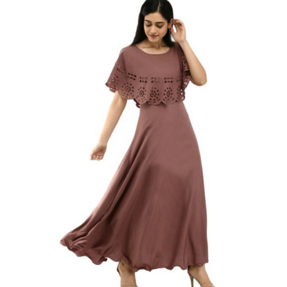 Women Solid Brown Maxi Dress