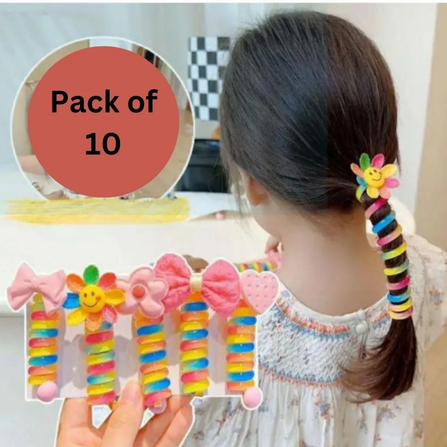 Girl Curly Bands Ponytail Holder Colorful Elastic Spiral Hair Bands for kids (10pcs)