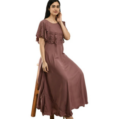 Women Solid Brown Maxi Dress