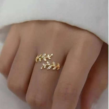 Crystal CZ Open Branch Leaf Adjustable Finger Ring