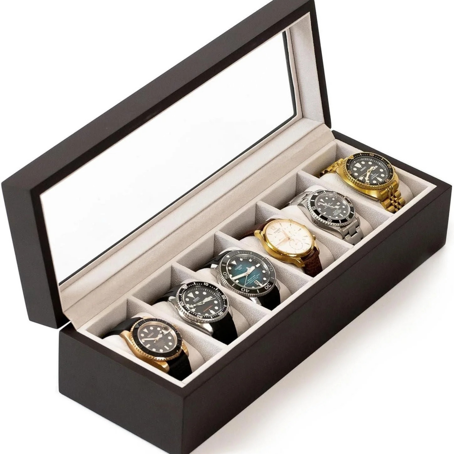 Wood Watch Box with Glass Display Organizer