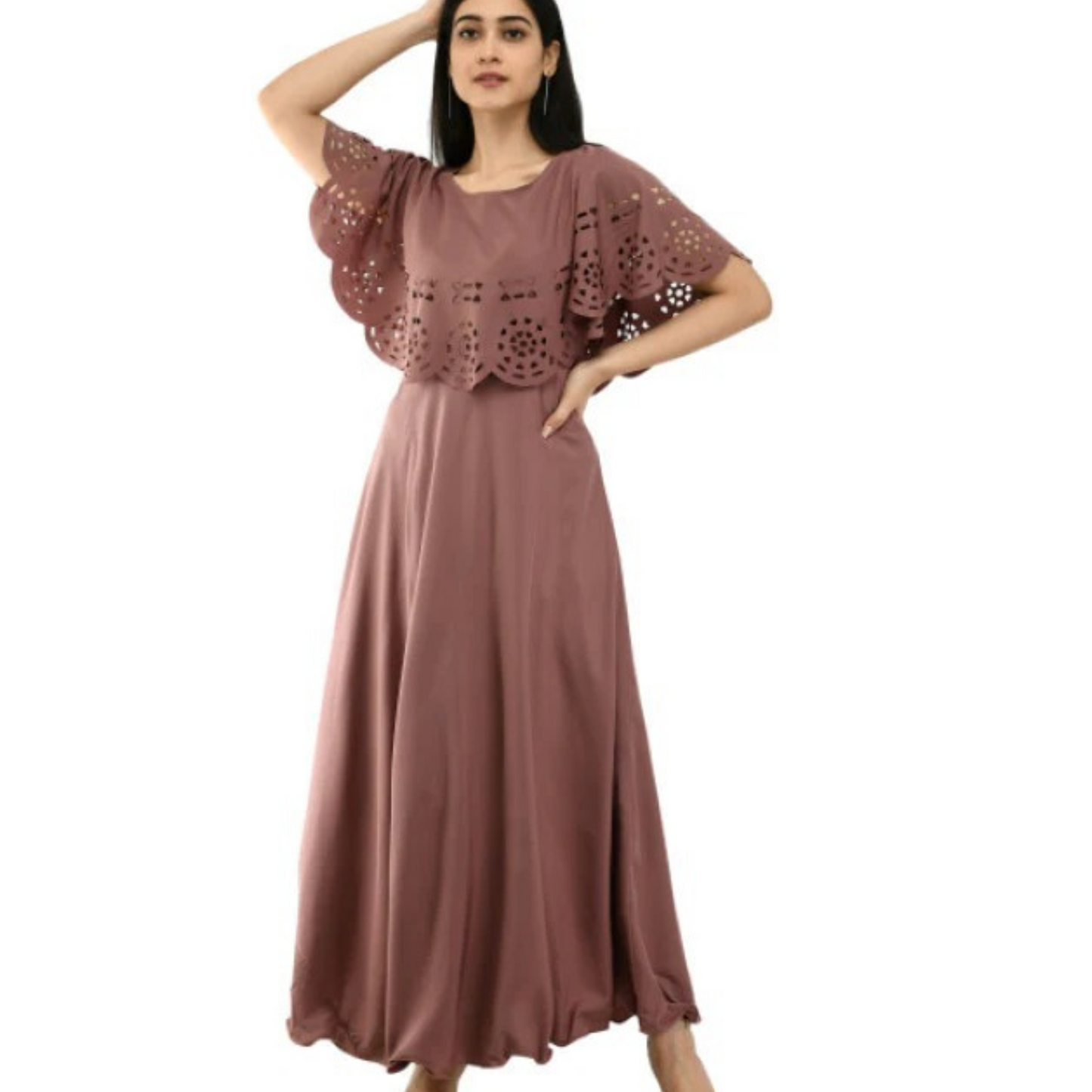 Women Solid Brown Maxi Dress