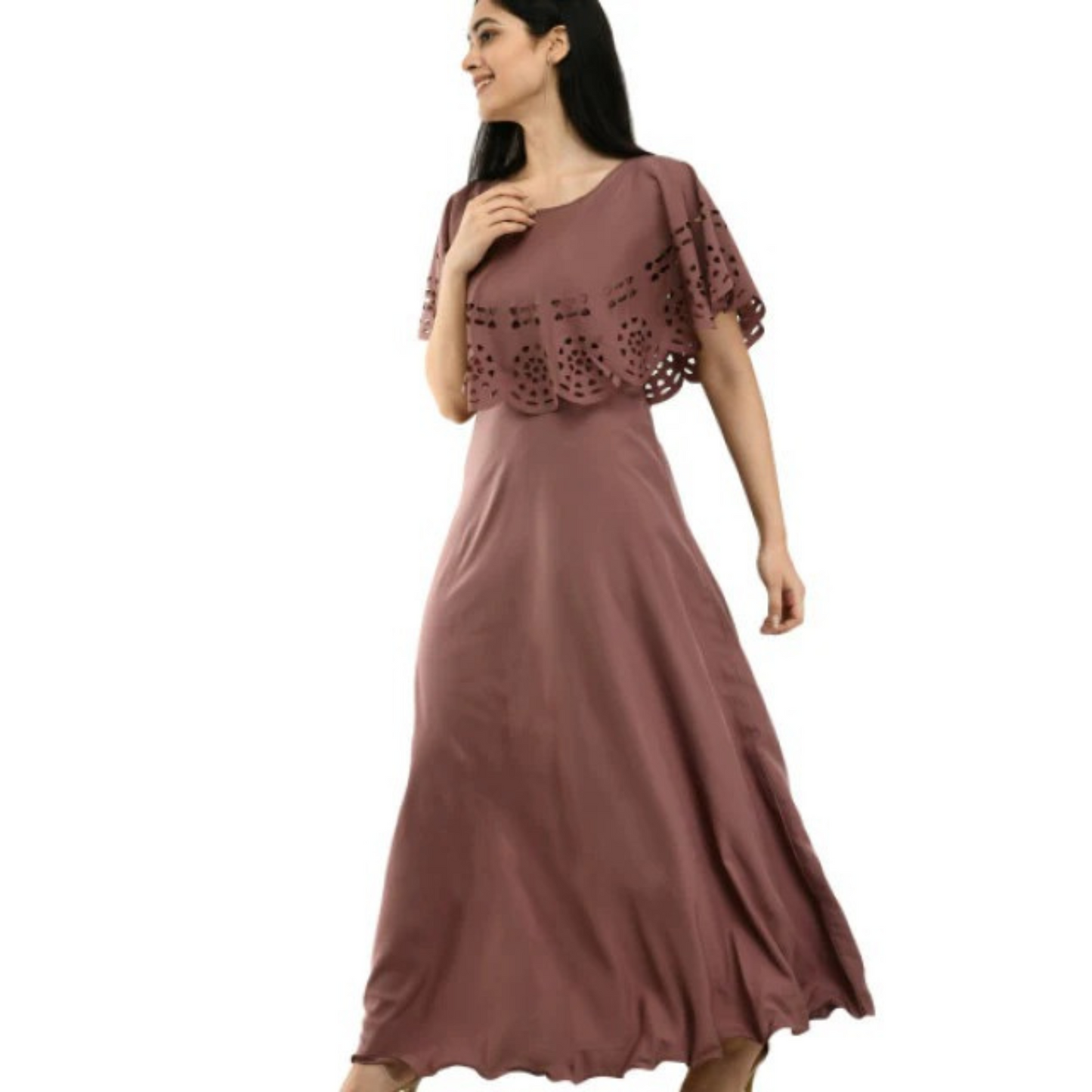 Women Solid Brown Maxi Dress