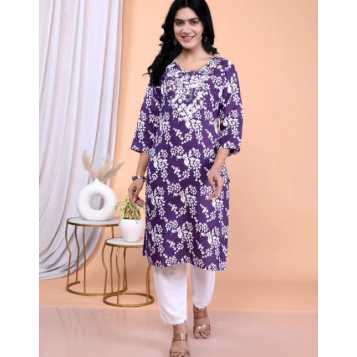 Women Cotton Rayon Kurta Pant Dupatta Set