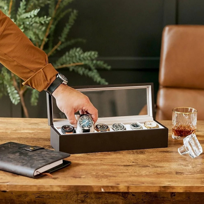 Wood Watch Box with Glass Display Organizer