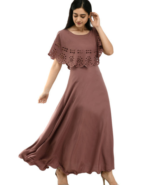 Women Solid Brown Maxi Dress